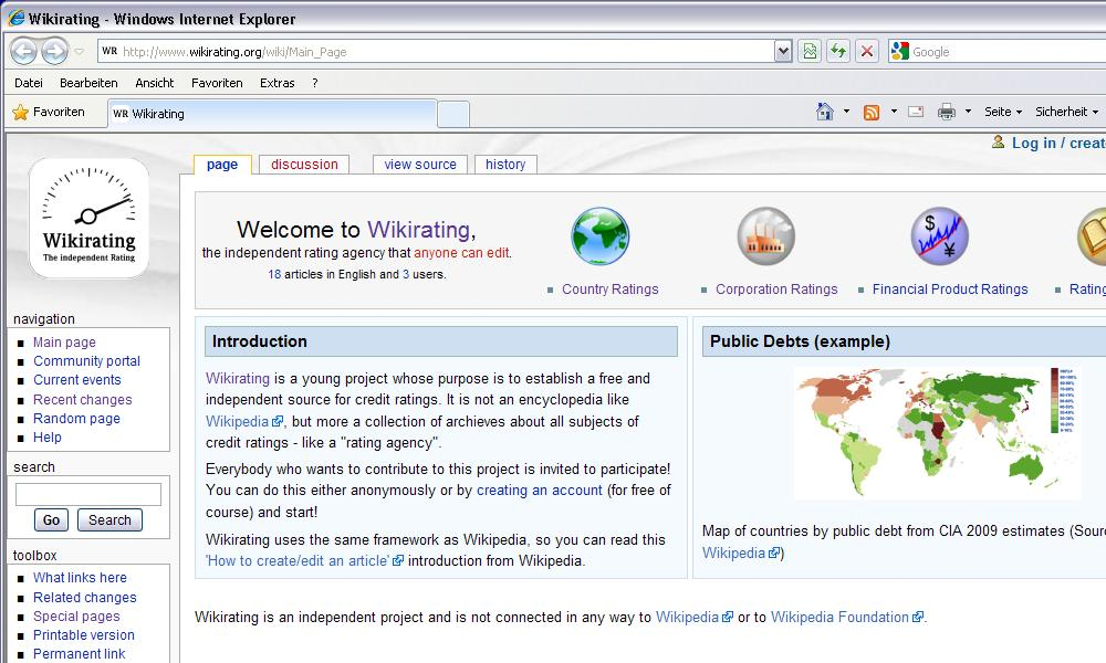 First draft of Wikirating site (July 2010)